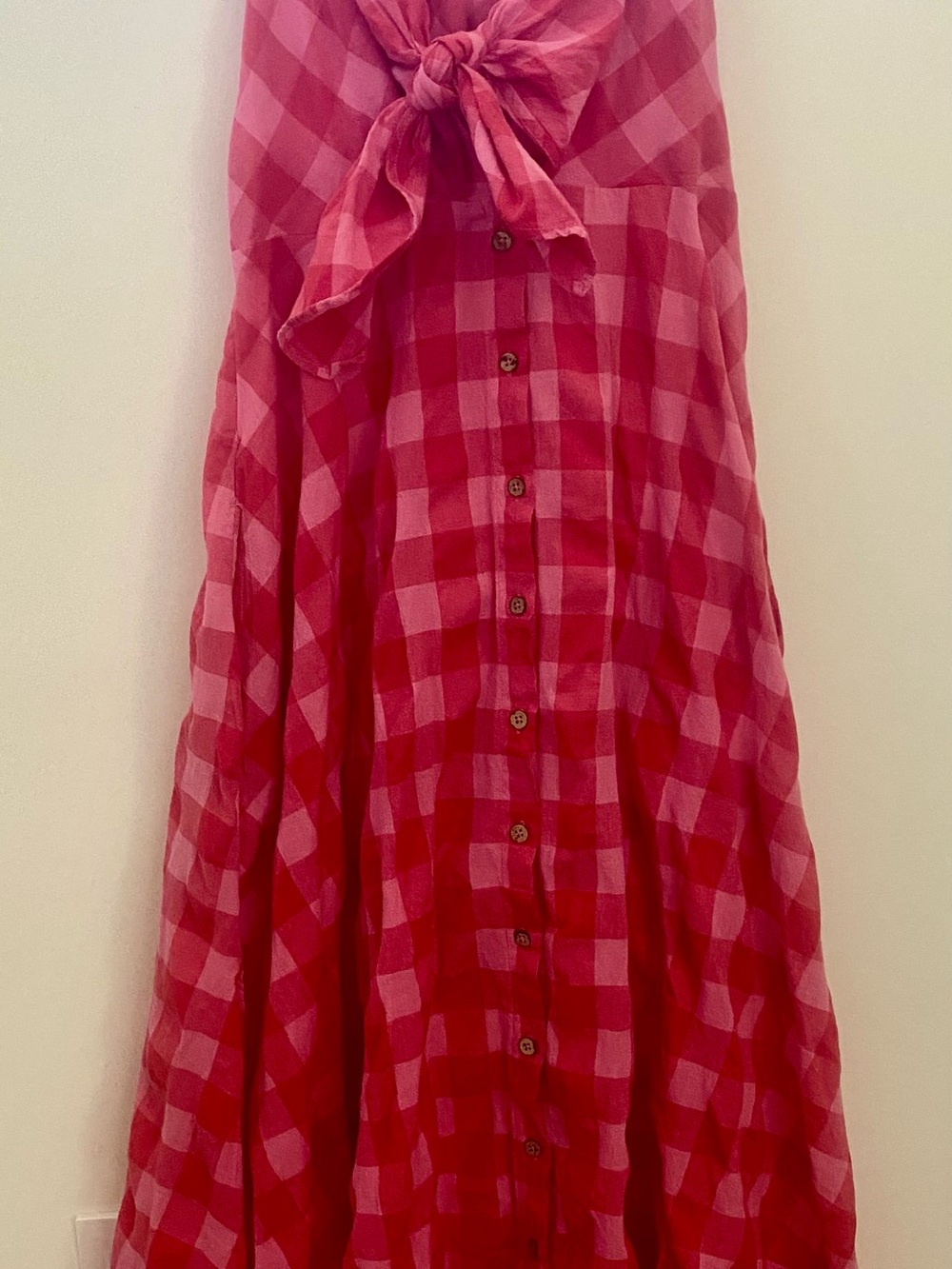 Free People Via Midi Dress in Red & Pink with Tie-Front